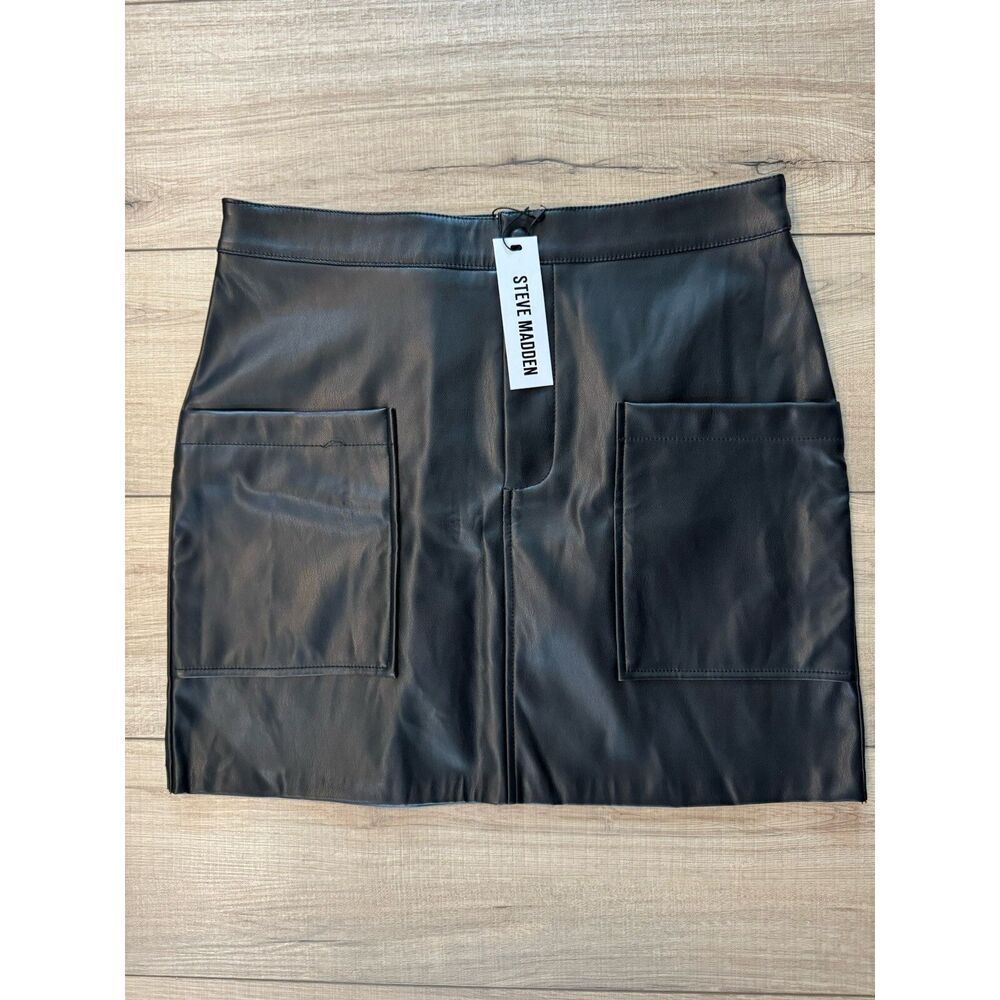 Steve Madden NWT Skirt Medium M Faux Leather Mini Pencil‎ Utility Black Women's